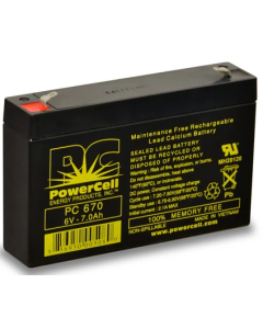 Sealed Lead Acid Battery - 6V - 7Ah - F1 Terminal - PowerCell - PC670