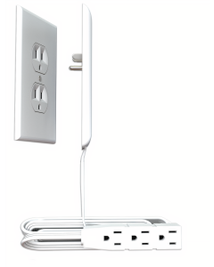 8 Foot, 3 Outlet Space-Saving Power Strip (Standard Outlet Size) - White - Sleek Socket 9-M-STD-W