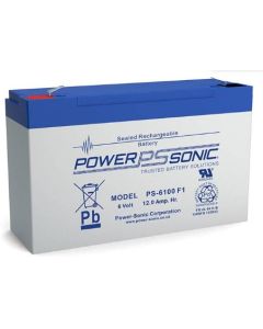 Sealed Lead Acid Battery - 6V - 12Ah - F1 Terminal - Powersonic - PS6100