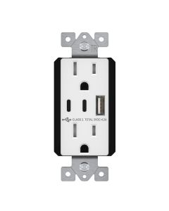 Duplex Receptacle Outlet with (2) 15W USB-C + (1) 12W USB-A (21W Total), Tamper-Resistant, Decora - 15 Amp - White - Enerlites - 61501-1A2C4-W