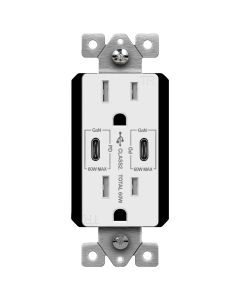 Duplex Receptacle Outlet with (2) 60W USB-C with Power Delivery (60W Total), Tamper-Resistant, Decora - 15 Amp - White - Enerlites - 61501-2C-PD60-W