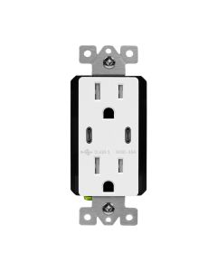 Duplex Receptacle Outlet with (2) 15W USB-C (15W Total), Tamper-Resistant, Decora - 15 Amp - White - Enerlites - 61501-2C3-W