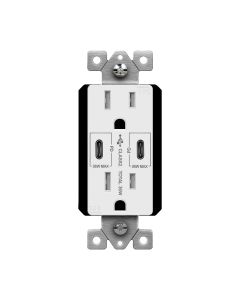 Duplex Receptacle Outlet with (2) 36W USB-C with Power Delivery (36W Total), Tamper-Resistant, Decora - 15 Amp - White - Enerlites - 61501-2C-PD36-W