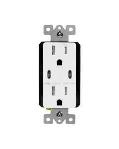 Duplex Receptacle Outlet with (2) 15W USB-C (15W Total), Tamper-Resistant, Decora - 15 Amp - White - Enerlites - 61501-2C3-W