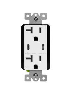 Duplex Receptacle Outlet with (2) 15W USB-C (15W Total), Tamper-Resistant, Decora - 20 Amp - White - Enerlites - 62001-2C3-W