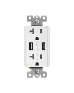 Duplex Receptacle Outlet with (2) USB-A (20W Total), Tamper-Resistant, Decora - 15 Amp - White - Enerlites - 62001-TR2USB-S-W